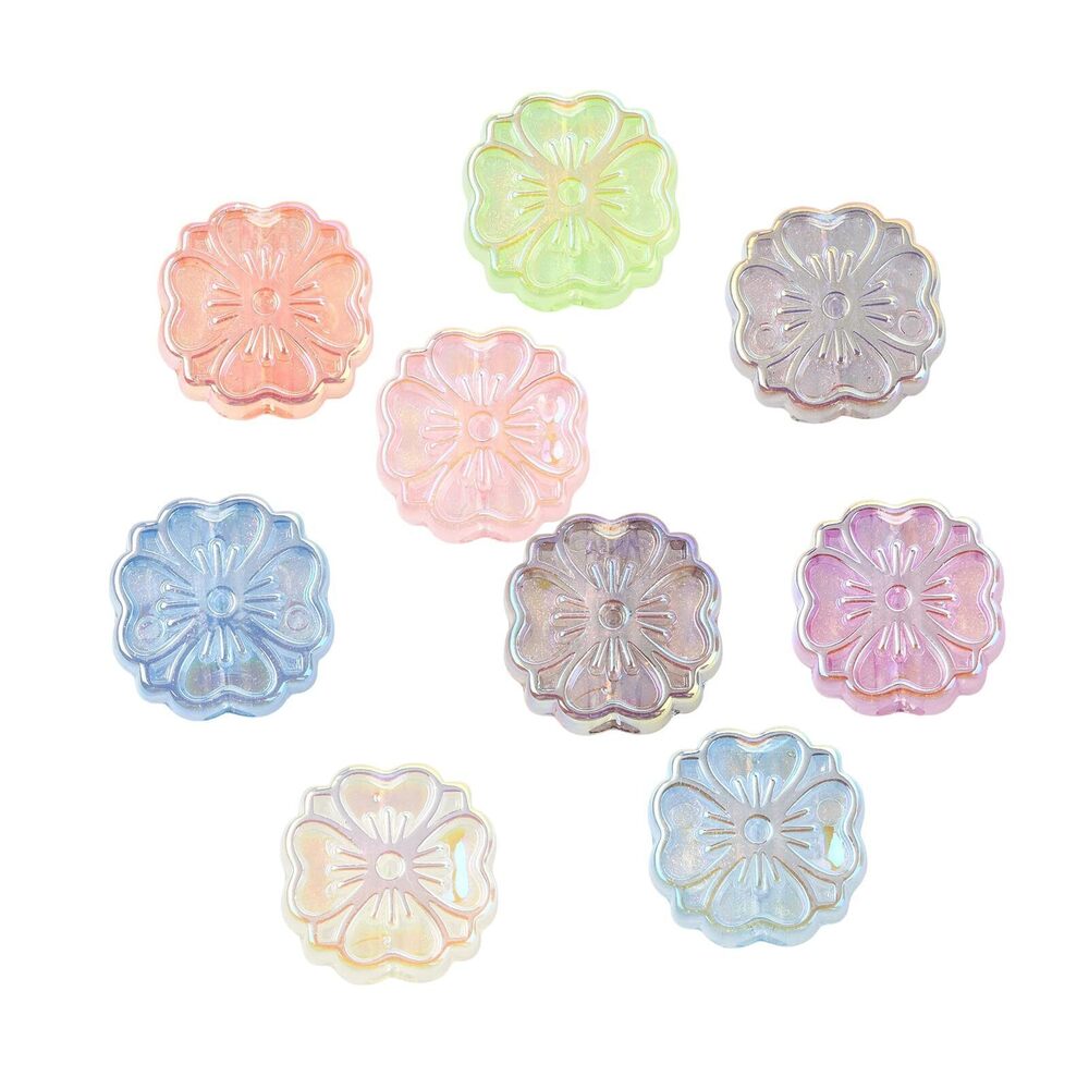 2046 50 pcs Mixed Colors Clover Acrylic Beads Cherry Blossom Flower Four